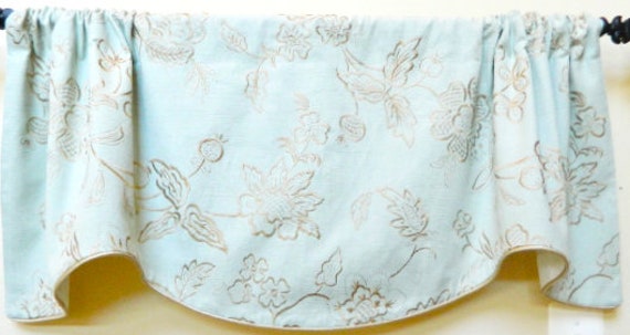Trend Spa Window Valance-Beige Gold Embroidered Lined & Corded Rod Pocket Scalloped Valance Made To Order - image 1