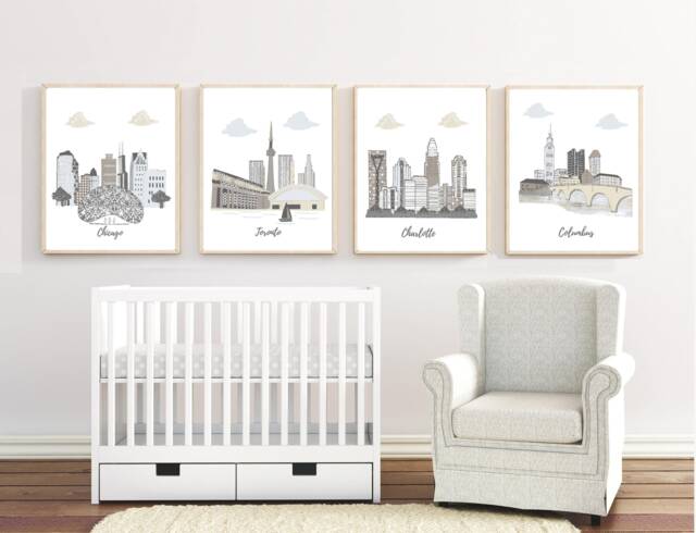 City Skyline Nursery Art Prints Travel Theme Decor, Set Of 4 - image 1