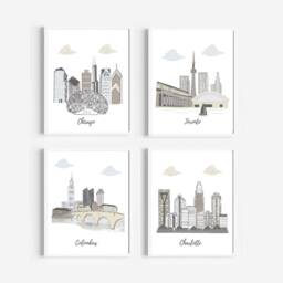 City Skyline Nursery Art Prints Travel Theme Decor, Set Of 4 - thumbnail 2