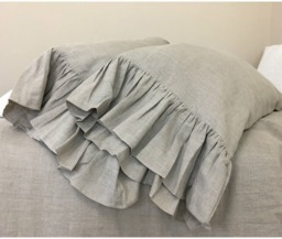 A Pair Of Dark Linen Pillow Covers Feature Mermaid Long Ruffles, Inspired By French Country Style, Shabby Chic Cases - thumbnail 1