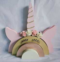 Unicorn Sign, Rainbow Sign, Wooden Rainbow, Plaque, Decoration, Nursery Bedroom Decor, Stacker, Baby Gift, Unicorns - thumbnail 1