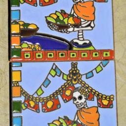 Talavera Mexican Hand-Painted/ Tiles - Day Of The Dead Woman With Fruit Bowl - thumbnail 2