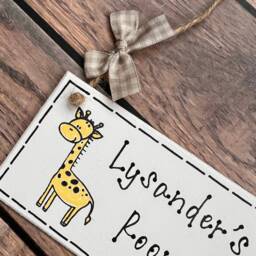 Handmade Giraffe Nursery Door Sign Personalized Baby Room Decor - thumbnail 2