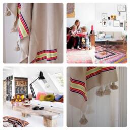 Throw - Scandi Pom Edge 100% Cotton Natural Stone Neon Pink Bed Sofa Armchair Throw Blanket - thumbnail 3