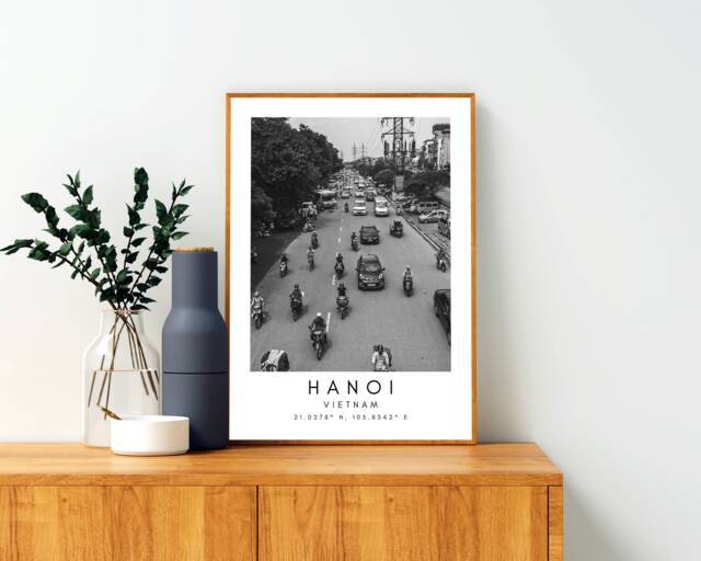 Hanoi Vietnam Print Black & White Cityscape Poster - image 1