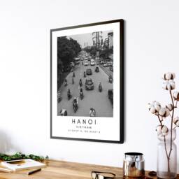 Hanoi Vietnam Print Black & White Cityscape Poster - thumbnail 2