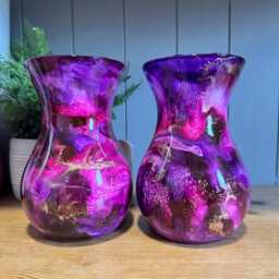 Hand Decorated 18cm Tall Glass Vase Pink, Purple, Gold Copper Or Silver Finish - thumbnail 1