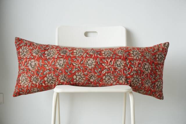 Floral Lumbar Pillow Cover Indian Block Print, Boho Farmhouse Decor - image 1