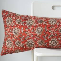 Floral Lumbar Pillow Cover Indian Block Print, Boho Farmhouse Decor - thumbnail 2