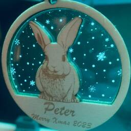 Personalized Bunny Christmas Ornament Engraved Wood & Acrylic Bauble, Tree Decoration, Holiday Decor - thumbnail 2