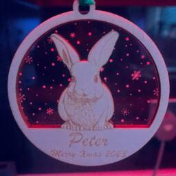 Personalized Bunny Christmas Ornament Engraved Wood & Acrylic Bauble, Tree Decoration, Holiday Decor - thumbnail 3
