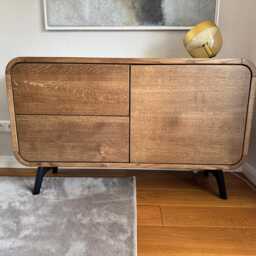 Solid Oak Vinyl Record Storage Cabinet, Mid-Century Modern Sideboard - thumbnail 2