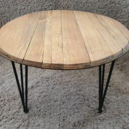Reclaimed Oak Bourbon Whisky Barrel Lid Coffee Side Table Industrial Rustic Upcycle Stylish - thumbnail 2