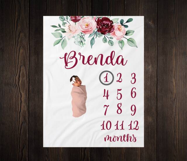 Floral Milestone Blanket, Monthly Growth Baby Tracker, Photography Prop, Personalized Shower Gift - image 1