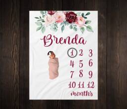 Floral Milestone Blanket, Monthly Growth Baby Tracker, Photography Prop, Personalized Shower Gift