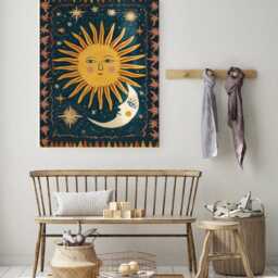 Moon & Star Art Print, Sky Moon Tarot Sun & Wall Art, Celestial Boho Folk Poster - thumbnail 2