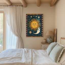 Moon & Star Art Print, Sky Moon Tarot Sun & Wall Art, Celestial Boho Folk Poster - thumbnail 3