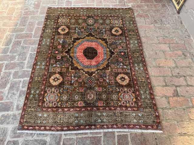 5x6 Hand-Knotted Wool Afghan Rug - Tribal Medallion Design Olive Terracotta Tones For Rustic Or Elegant Interiors Boho Gift - image 1