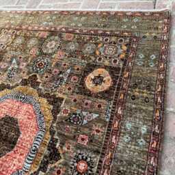 5x6 Hand-Knotted Wool Afghan Rug - Tribal Medallion Design Olive Terracotta Tones For Rustic Or Elegant Interiors Boho Gift - thumbnail 3