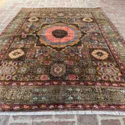 5x6 Hand-Knotted Wool Afghan Rug - Tribal Medallion Design Olive Terracotta Tones For Rustic Or Elegant Interiors Boho Gift - thumbnail 2