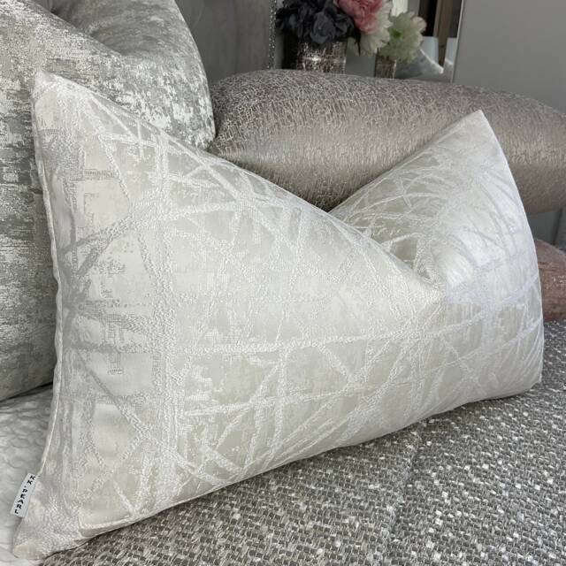 Naomi Cushion Pillow Cover Ivory Shimmer For Sofa Bed Designer Fabric High Quality Handmade in UK Rectangle Double Sided - image 1