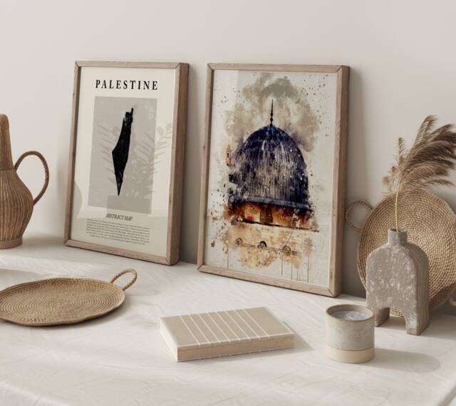 Palestine Map & Al Aqsa Mosque Set Of 2 Islamic Wall Art Prints - image 1