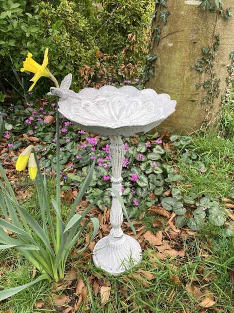 Metal Cast Iron Hummingbird Flower Bird Bath/Feeder Statue Garden Ornament - image 1