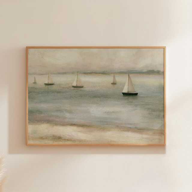 Sailboat Seascape Poster, Blue Coastal Wall Art, Nautical Painting - image 1
