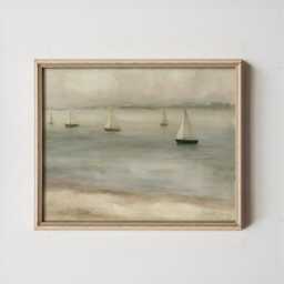 Sailboat Seascape Poster, Blue Coastal Wall Art, Nautical Painting - thumbnail 3