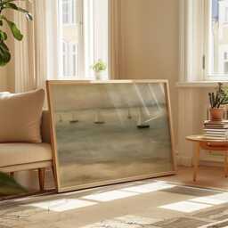 Sailboat Seascape Poster, Blue Coastal Wall Art, Nautical Painting - thumbnail 4