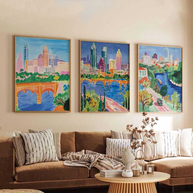 Set Of 3 Austin Texas Posters, Travel Posters Set, Prints, Wall Art, City Decor, Skyline Print - image 1