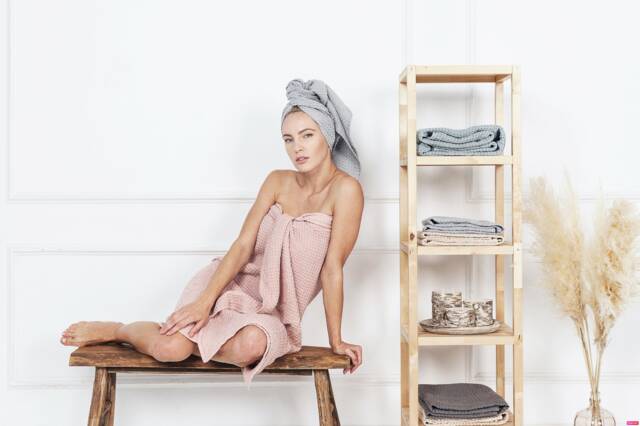 Waffle Linen Towel Organic Spa Bath Towel, Gifts For Her - image 1