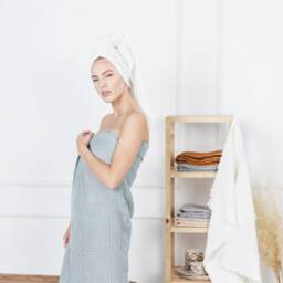 Waffle Linen Towel Organic Spa Bath Towel, Gifts For Her - thumbnail 2