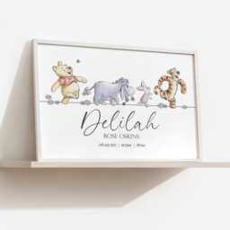 Winnie Pooh A4 A3 Nursery Unframed Personalised Birth Print Flower New Baby Gift Tigger Eeyore Piglet Decor Wall Art Bedroom Classic Daisy - thumbnail 3