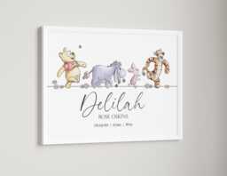 Winnie Pooh A4 A3 Nursery Unframed Personalised Birth Print Flower New Baby Gift Tigger Eeyore Piglet Decor Wall Art Bedroom Classic Daisy - thumbnail 1