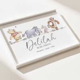 Winnie Pooh A4 A3 Nursery Unframed Personalised Birth Print Flower New Baby Gift Tigger Eeyore Piglet Decor Wall Art Bedroom Classic Daisy - thumbnail 2
