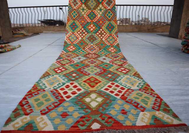 3x9 Ft Maimana Chubi Stunning Runner Rug, Flatweave Oriental Afghan Handmade Kilim Turkmen Hallway - image 1