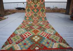 3x9 Ft Maimana Chubi Stunning Runner Rug, Flatweave Oriental Afghan Handmade Kilim Turkmen Hallway - thumbnail 1