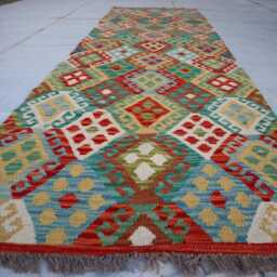 3x9 Ft Maimana Chubi Stunning Runner Rug, Flatweave Oriental Afghan Handmade Kilim Turkmen Hallway - thumbnail 2