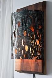 Wood & Metal Art Lamp, Light Sculpture Sconces By The Steel Style Things, Iron Wood Anniversary Gift