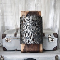 Wood & Metal Art Lamp, Light Sculpture Sconces By The Steel Style Things, Iron Wood Anniversary Gift - thumbnail 2