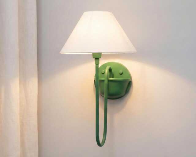 Wall Light Olive Green Fabric Shade Sconce, Modern Scandinavian Bedside Lamp, Minimalist Bedroom Lighting Fixture - image 1