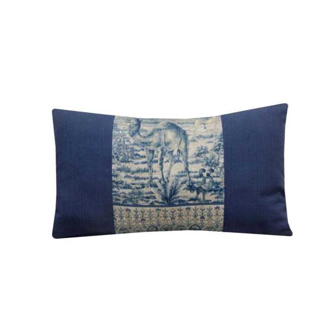 Camel Cushion Gp & J Baker Fabric Navy Grey Pillow Cover 12x20 - image 1