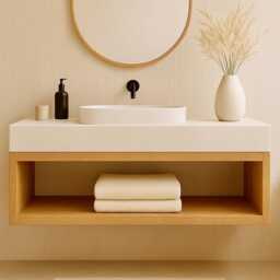 Handmade Floating Oak Bathroom Vanity - Scandinavian Modern - thumbnail 3