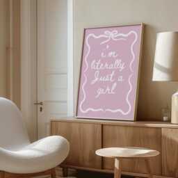 I'm Literally Just A Girl Wall Print, Coquette Girly Art, Blush Pink Decor, Aesthetic Bows, Trendy Minimalist Poster - thumbnail 2