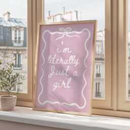 I'm Literally Just A Girl Wall Print, Coquette Girly Art, Blush Pink Decor, Aesthetic Bows, Trendy Minimalist Poster - thumbnail 3