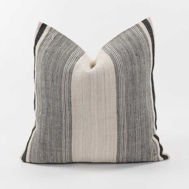 Vintage Hill Tribe Hemp Pillow Cover, Handwoven Striped Cushion - 20x20 - image 1