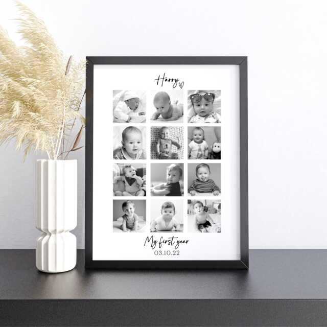 Personalised Baby's First Year Photo Print Frame , Custom Baby Gift Keepsake, Newborn Memories Nursery Decor, Gift For 1st Birthday - image 1