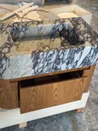 Handcrafted Wood Vanity Base, Customizable Cabinet For Marble Sink, Wooden Bathroom - thumbnail 1
