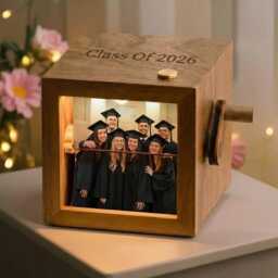 Personalized Classmate Photo Flipbook Frame, Graduation Box With Light, University Friend Group Box, Keepsake - thumbnail 1